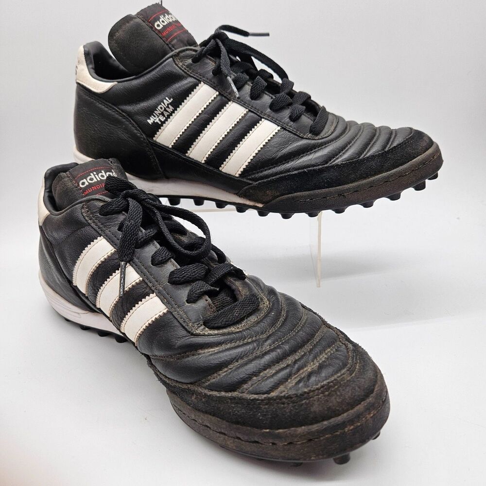 adidas Mundial Team Men’s Soccer Turf Shoes Leather Lace-Up Black/White S: 9.5